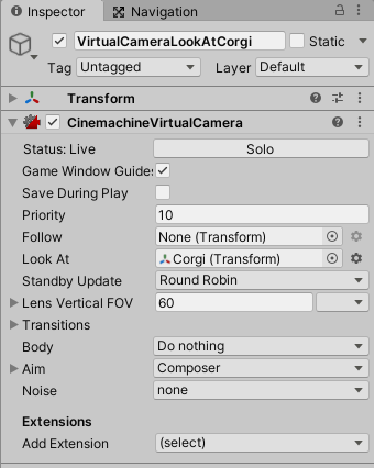 Cinemachine settings