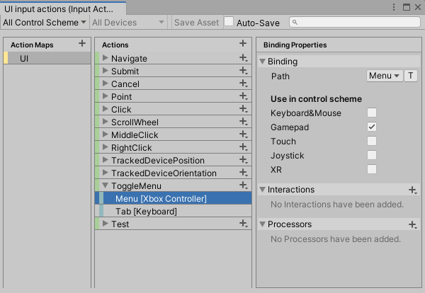 Input action asset