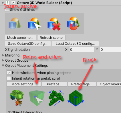 Insert object placement settings