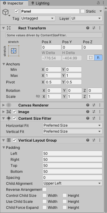 Panel settings