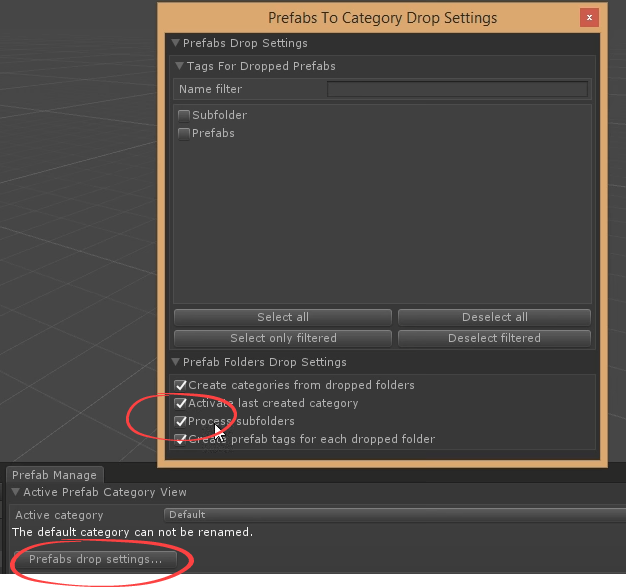 Prefab drop settings