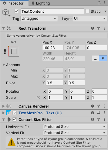 TextContent settings